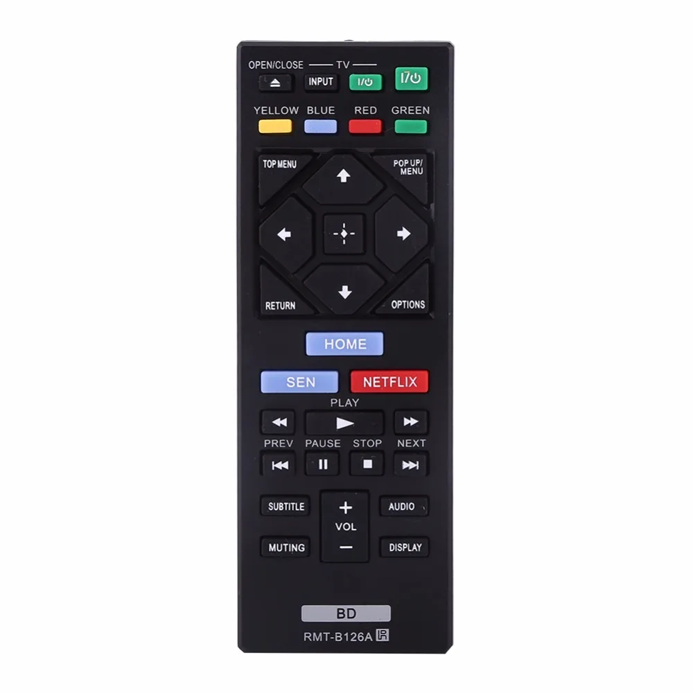Side-by-side comparison of Sony original remote and universal remote with labeled buttons