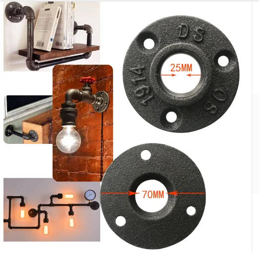 1//2/" 3//4/" Four Holes Black Iron Flange Pipe Floor Fitting Threaded Wall Mount