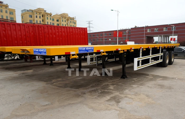 TITAN 20FT / 40FT length 40t pay load container transport flatbed semi trailer with one point suspension