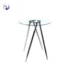 Cheap round chrome metal glass top modern dinning table glass dining table