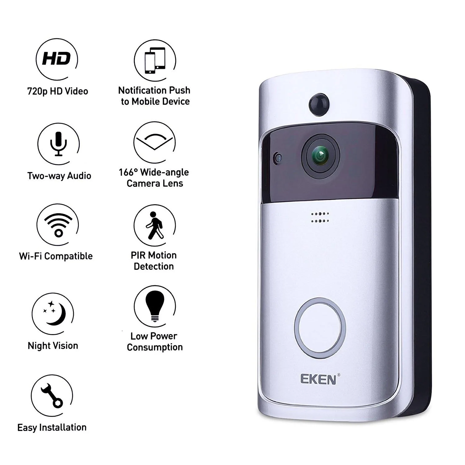 Eken Smart Video Doorbell V5 + Indoor Chime 720p Wifi Security Camera