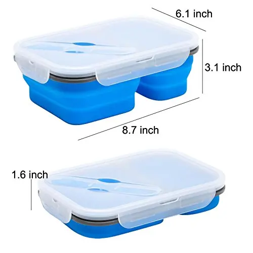 Portable Microwavable Plastic Foldable collapsable mix color Silicone Lunch Box with cutlery