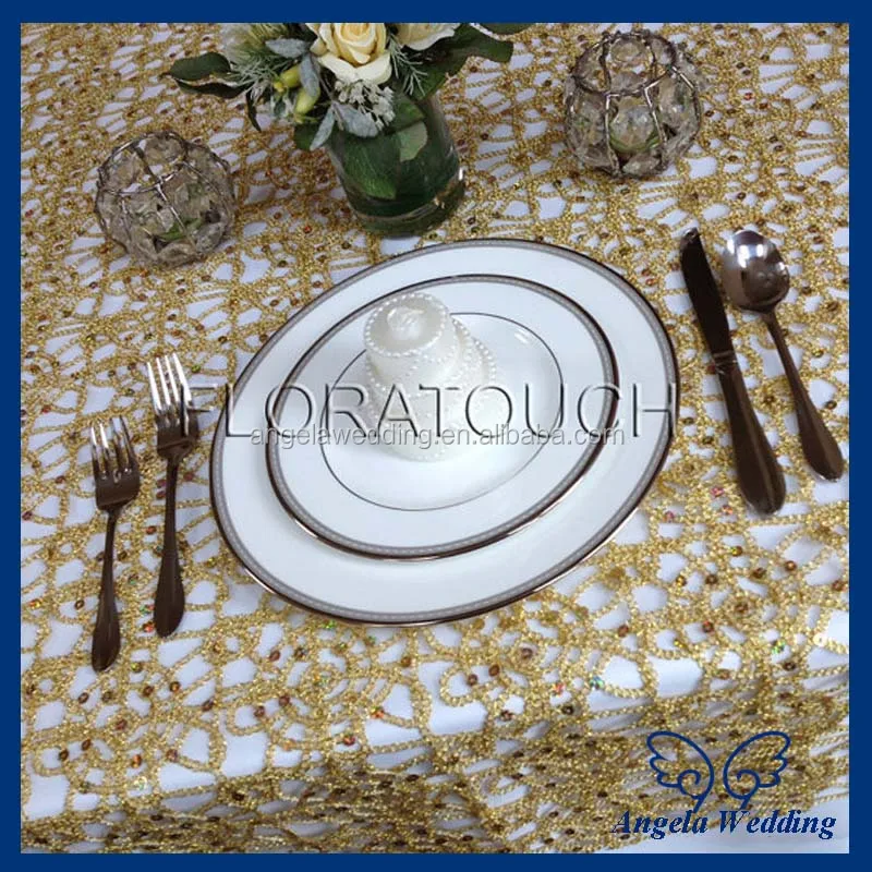 Tl004a Hot Elegant Polyester Wedding Embroidered Fancy Tl004a Hot Elegant Polyester Wedding Embroidered Fancy Sequin Gold Table Overlay