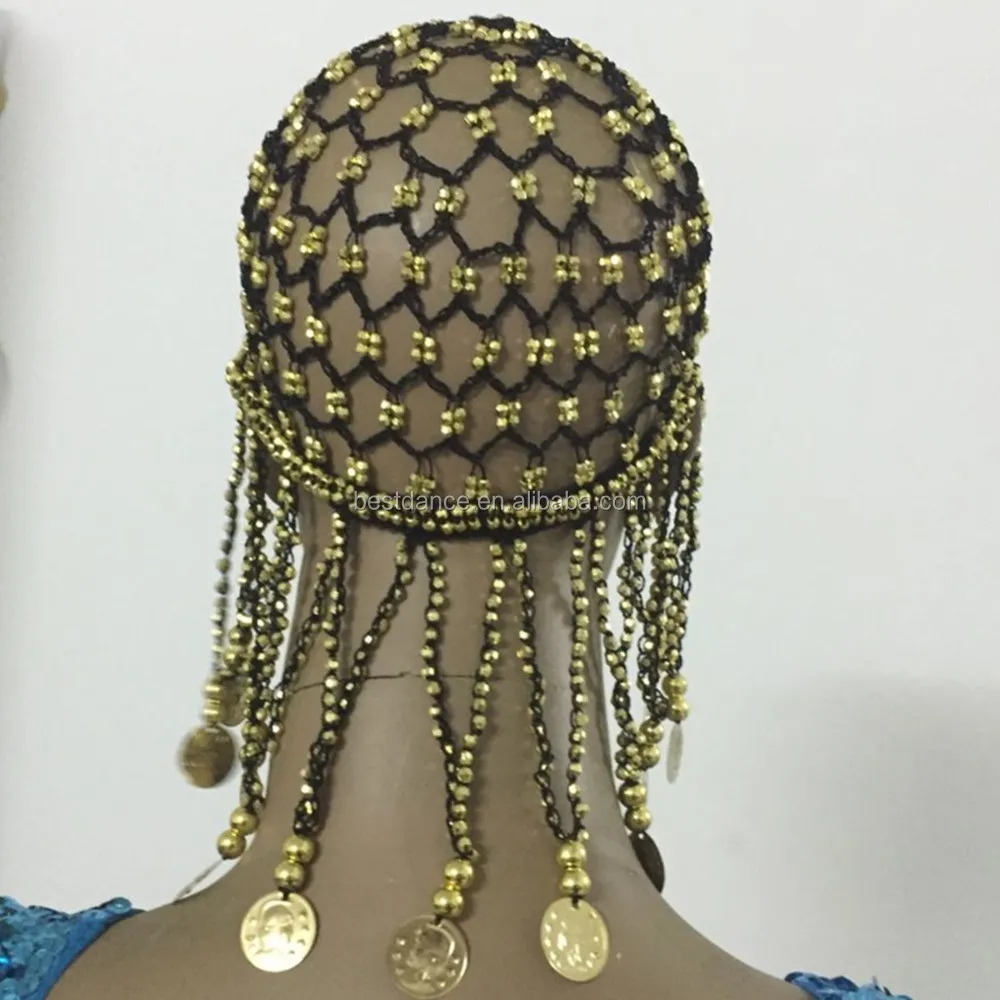 Hand made Bead coins Belly Dance Headpiece Headwear Cap Hat Fancy Dress Costume