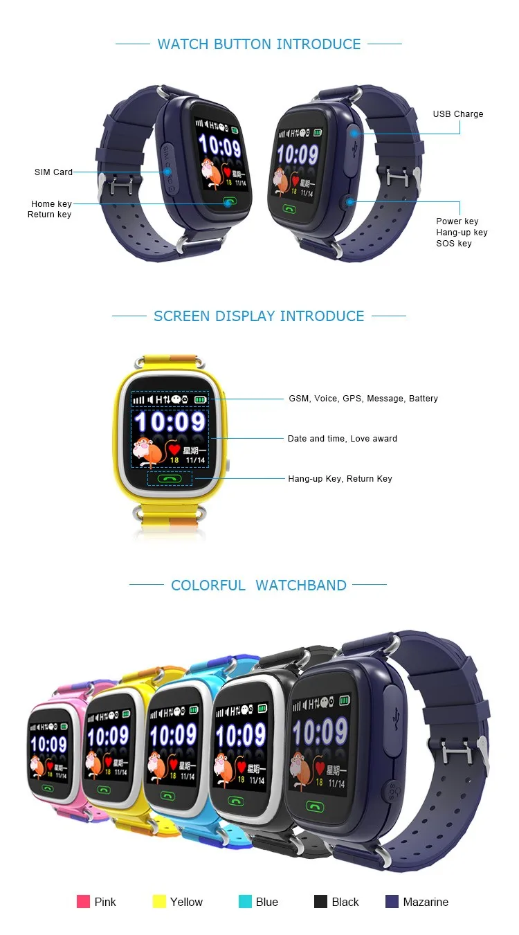 High Quality 1.22 Inch Touch Screen WIFI Tracker SOS Emergency Calling Q90 Baby Kids GPS Smart Watch