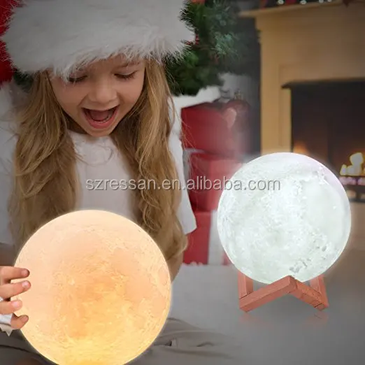 Led 3D printing touch moon lamp, warm and cool white dimmer home installed bright moon lamp