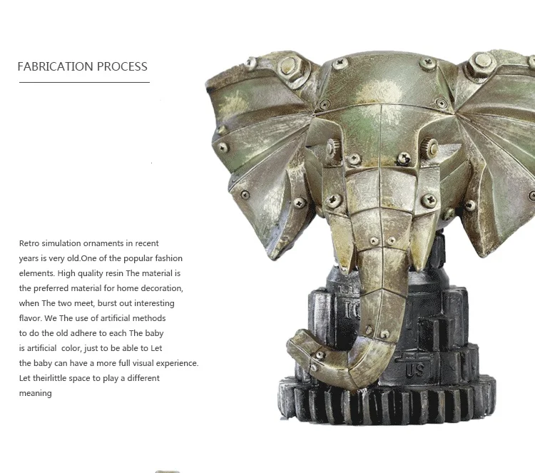 Creative machinery industry wind resin animal head decoration deer head elephant wolf culture bar model props crafts