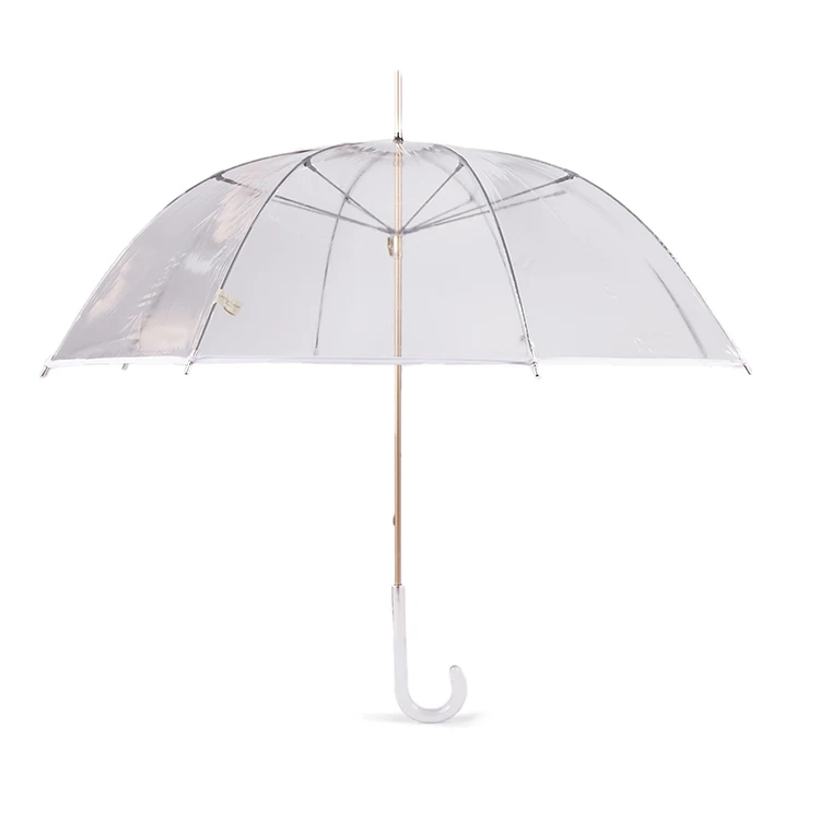 J handle 23'*8k aluminum shaft manual open transparent clear pvc umbrella wholesale