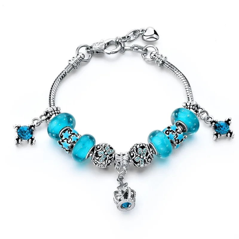 March Birthstone Aquamarine European Charm Bracelet - Pale Turquoise ...