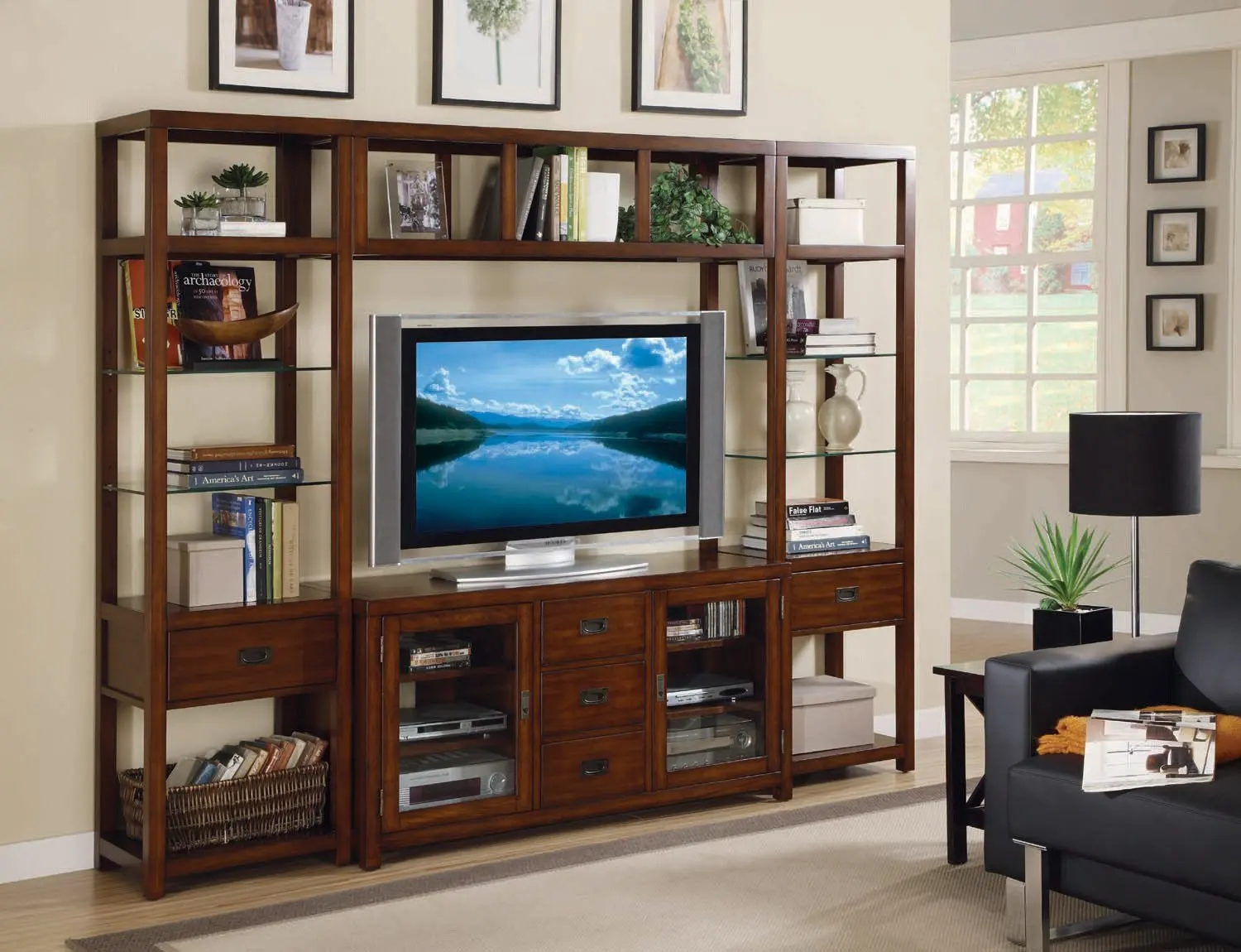 Hooker Furniture Danforth Home Theatre Wall Group w/ 56 inch Console