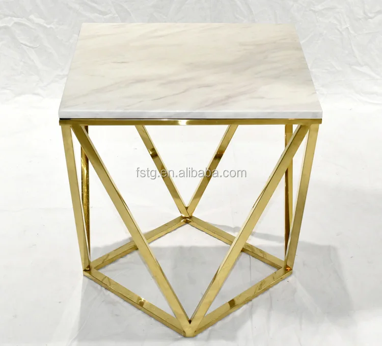 Modern Design Artificial Marble Top And Luxury Antique Gold Side Table