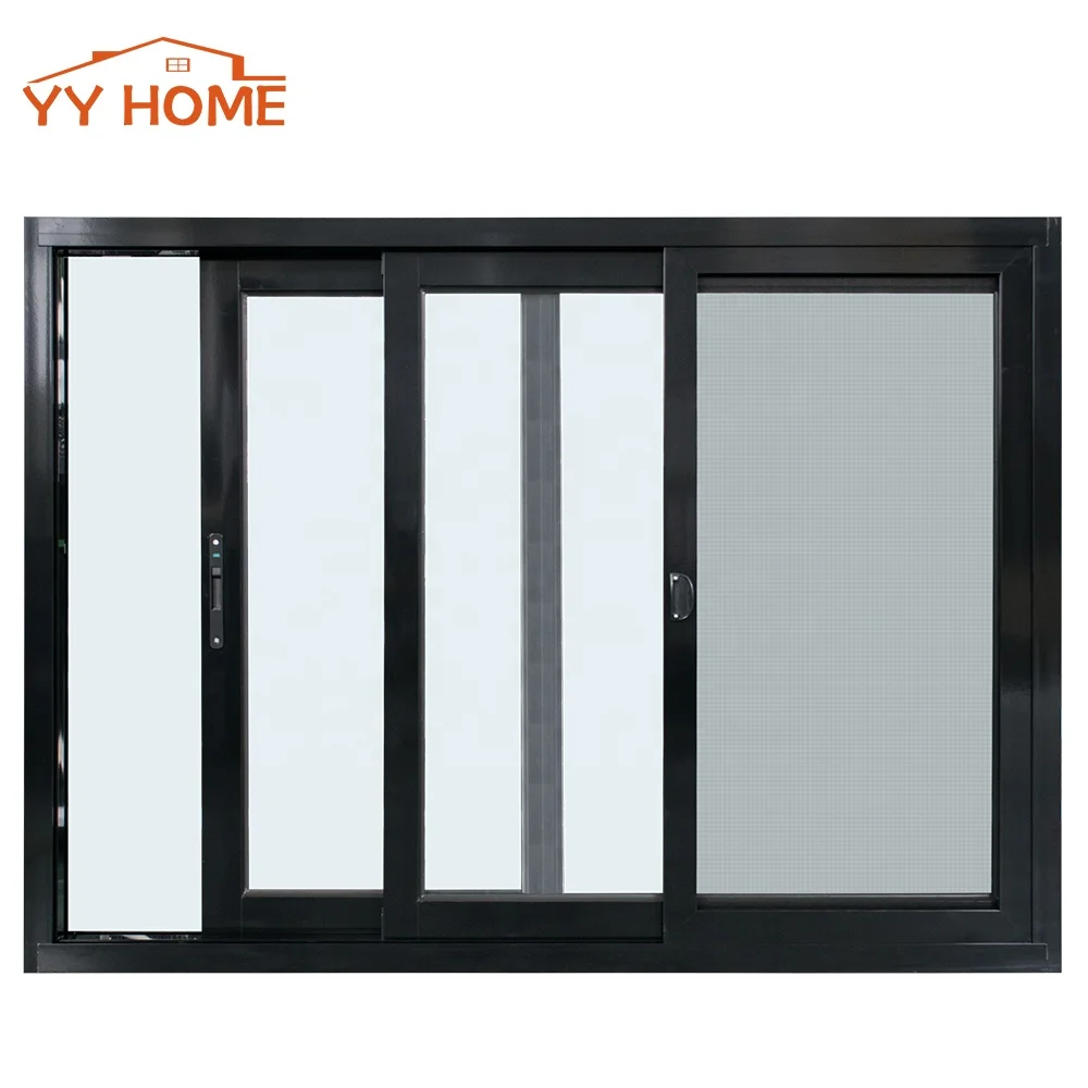 USA Canada Used Double Tempered Glass Aluminum Sliding Slider Windows with Fiberglass Stainless Screen for houses