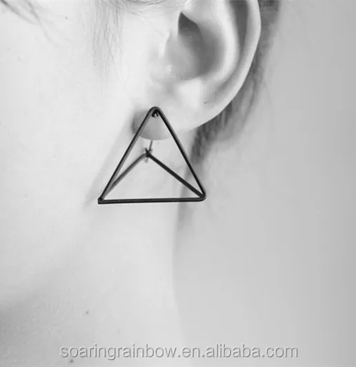 Punk Style Jewelry gold silver and black woman Geometric Triangle Studs Earrings