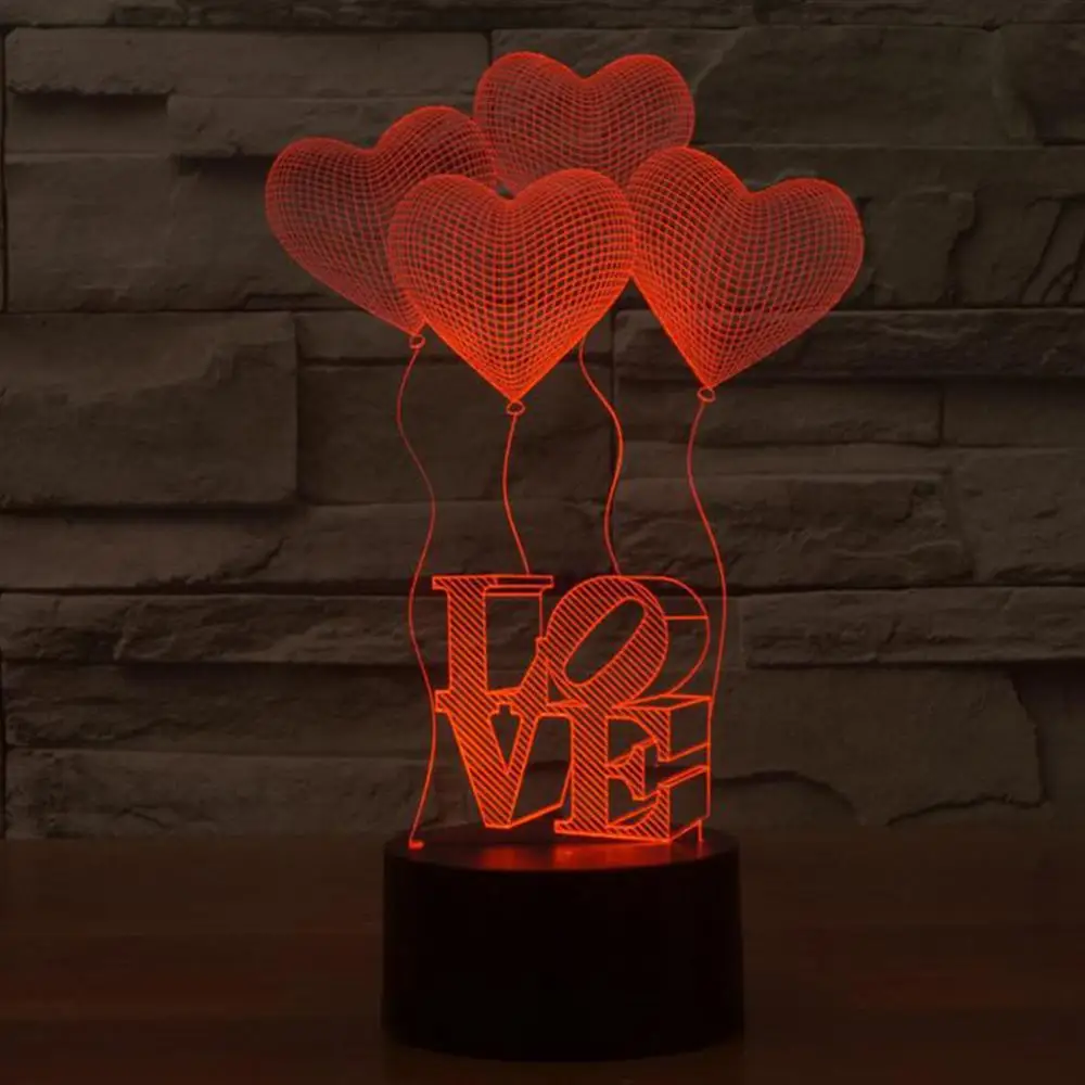 3D led Visual Optical Illusion Colorful LED Table Lamp Touch Romantic Holiday Night Light Baymax Love Heart Wedding gifts