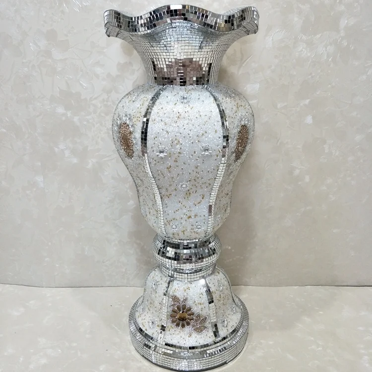 Wholesale White Sparkle Mosaic Diamond Huge Stemmed Vase For Wedding