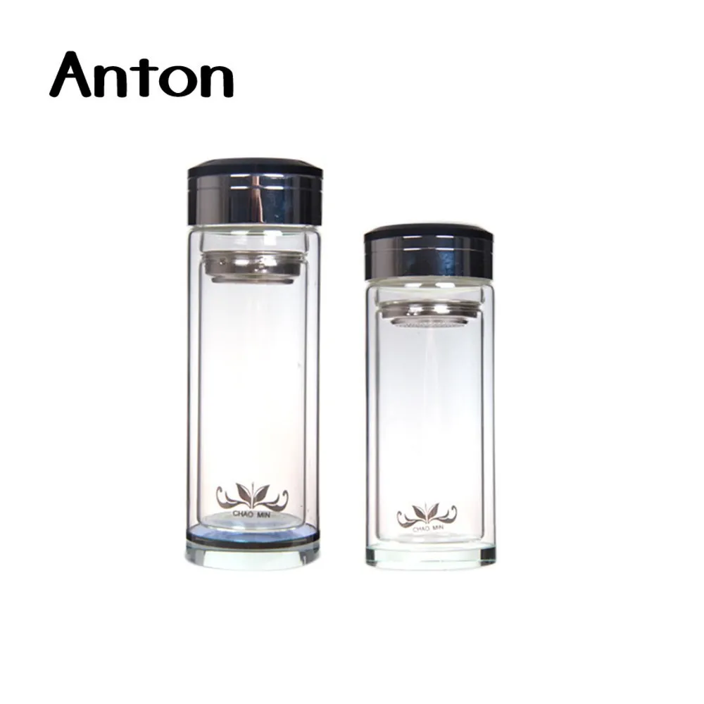 10 oz Double-wall Borosilicate Glass Drinking Water Bottle Tea Thumbler With Aluminum Cap