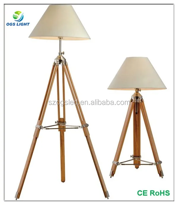 Modern Fabric Lamp Shade Tripod Floor Lamp Contemporary Wooden