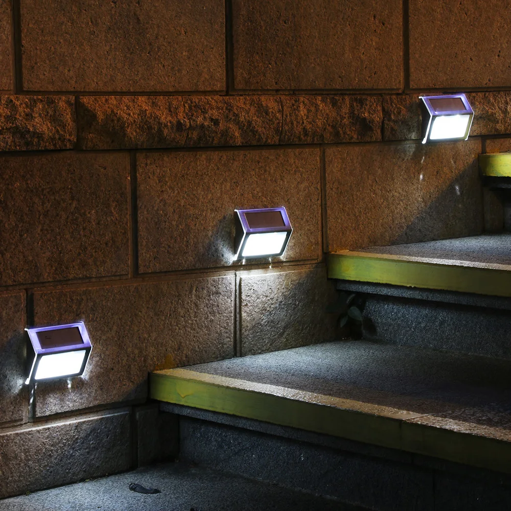 3 led 太阳能路灯台阶灯不锈钢户外照明台阶路径天井楼梯自动开/关