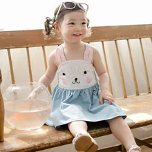 2016 Kids Girl Summer Sleeveless Dresses Baby Toddler Clothes Children Shoulder Rabbit Dress Lovely Bunny Overalls