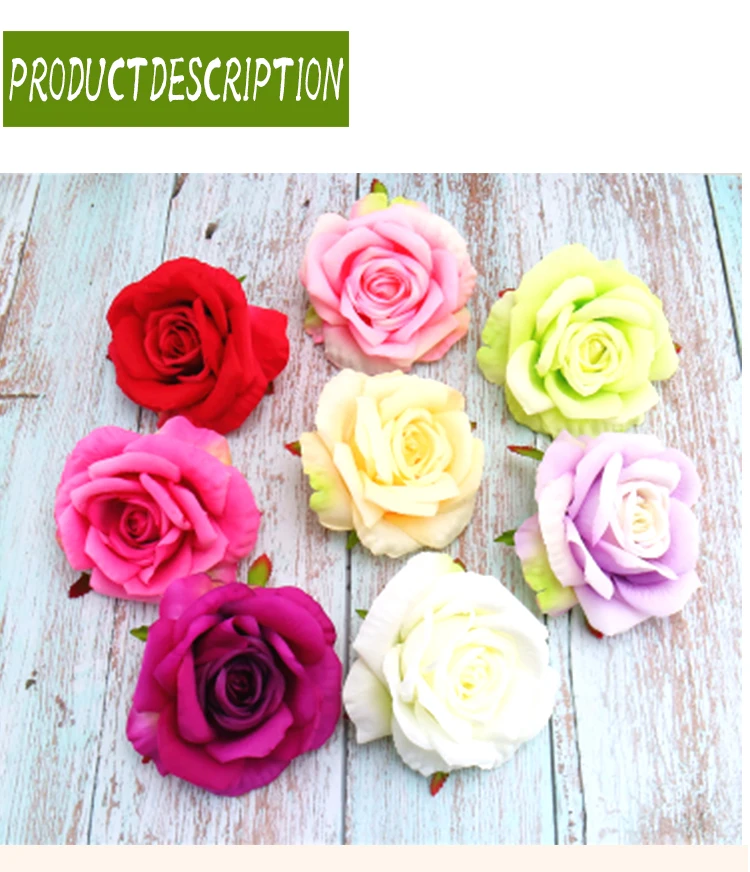 High Quality 10cm Fabric Artificial Red Silk Big Rose Flower Heads For