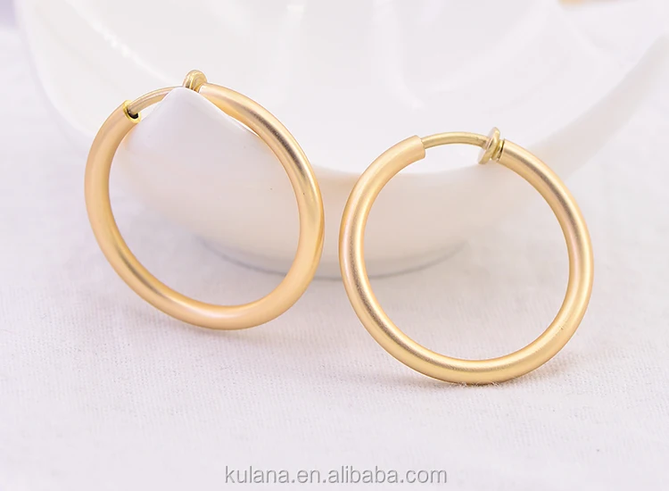 14k Gold Plated Thick 32mm Make Clip On Earrings Matte Spring Loaded Hoop Earrings Cp32 Buy