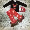Christmas new design X-mas outfits baby kidswear reindeer leopard clothes red/white dot ruffle pant with accessories