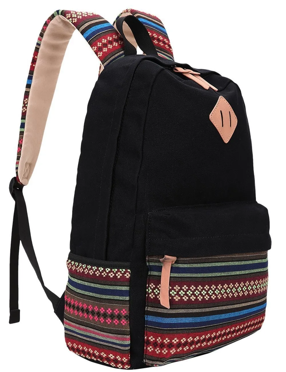 Black Canvas School Bag Backpack Girls,Unisex Fashionable Canvas Zip ...