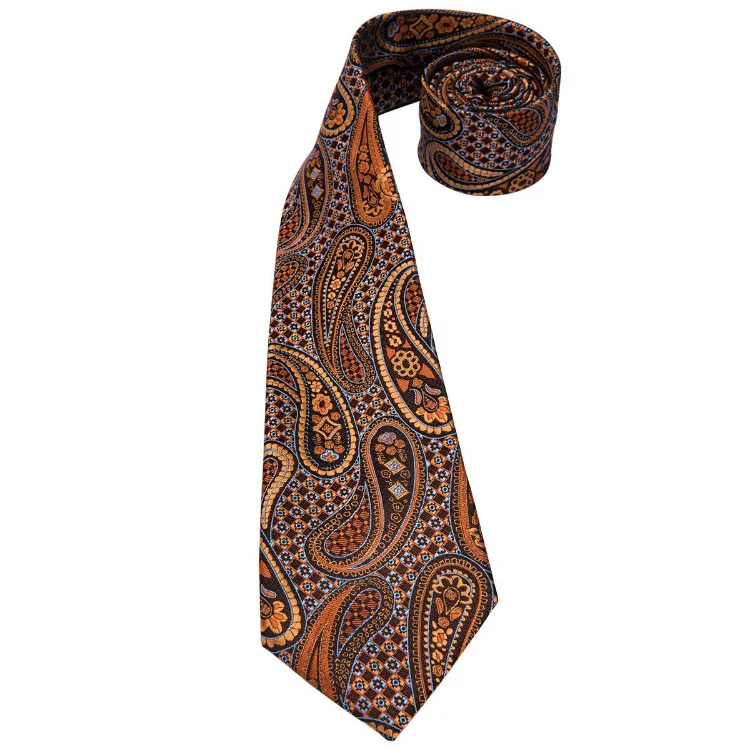 Top Quality Men Ties Paisley Brown Pattern Tie Hanky Cufflinks Neckties ...