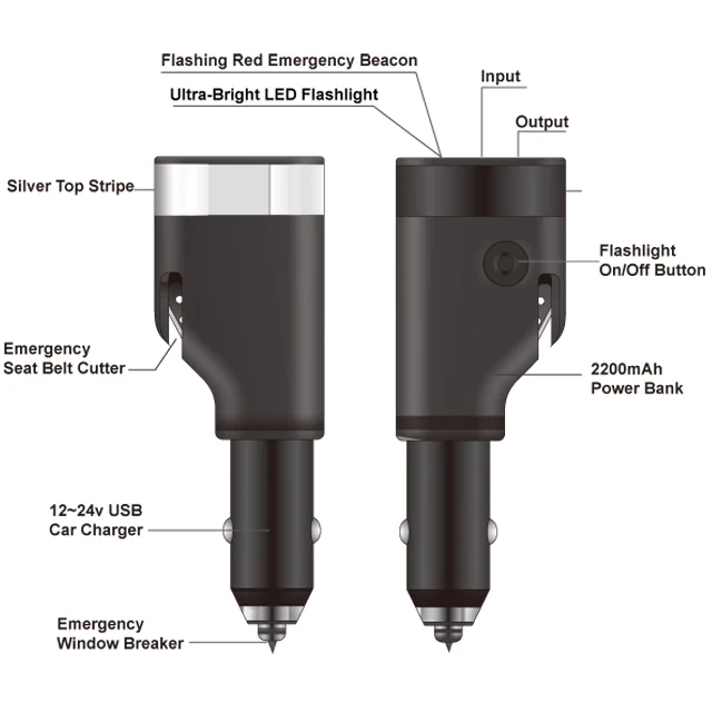 7 in 1 Car charger Lifehammer Brand Car Safety Hammer