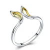 18K Gold Plated Rabbit Ears Rings Adjustable 925 Sterling Silver Engagement Ring