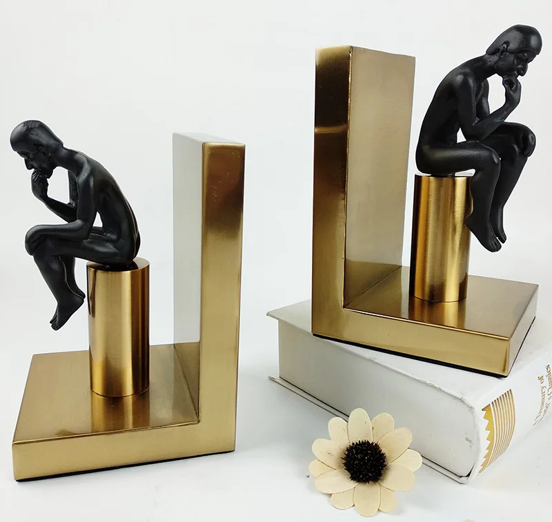 Resin Black Figure Bookends Adjustable Bookend Metal Golden Luxury