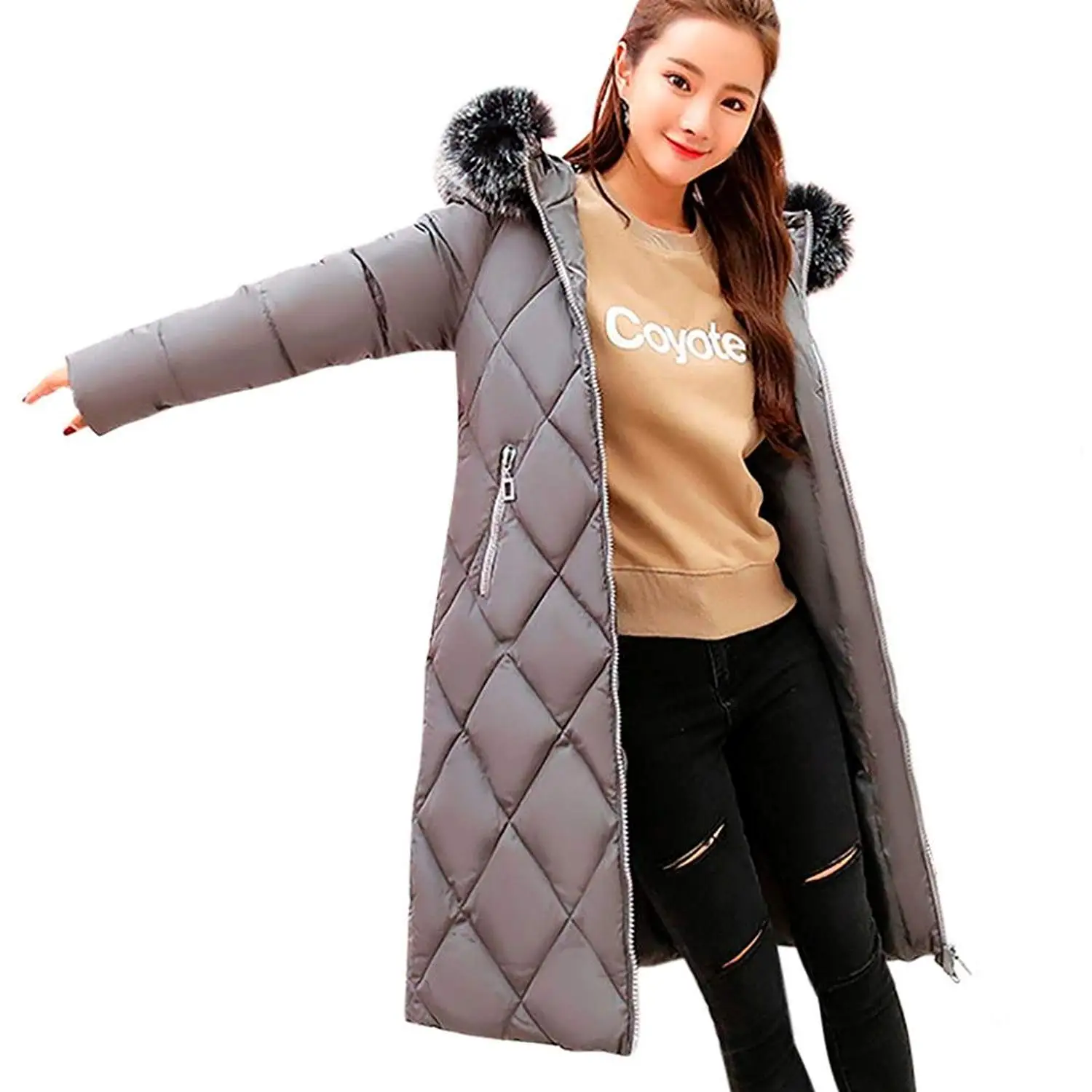 MMUA Women Solid Thicker Winter Slim Warm Lammy Jacket Hair Collar Coat Overcoat