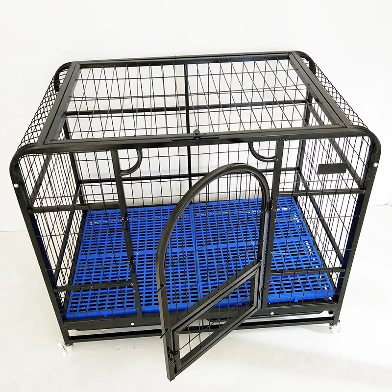 round corner black double door pet wheels dog cage with plastic