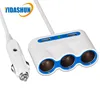 120W 3-Sockets 12V/24V 3.4A Dual USB Car Charger Cigarette Lighter Power Adapter