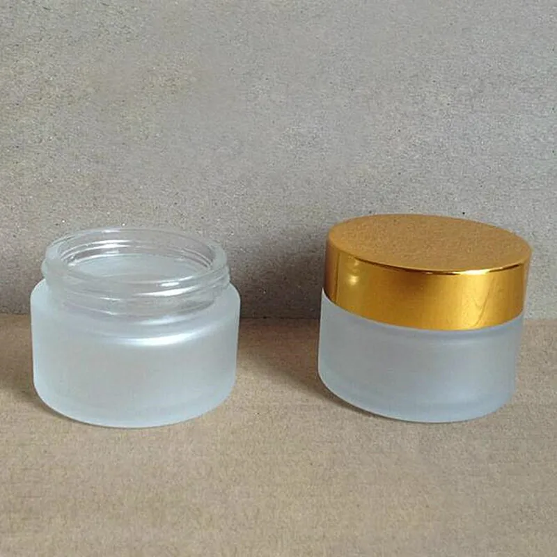 50g clear frosted matte surface glass cream jar with gold lip
