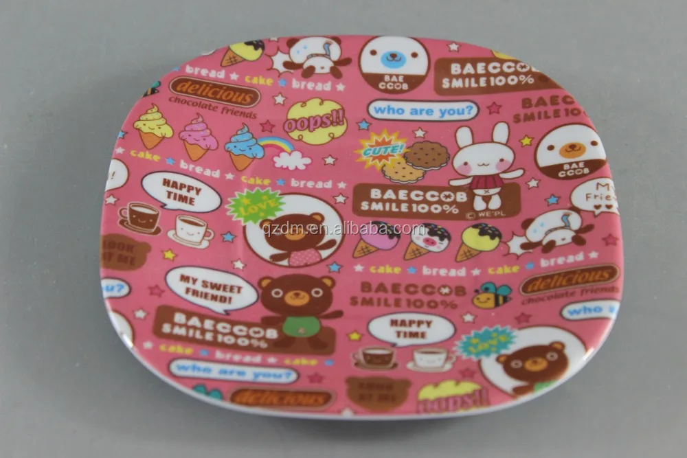 Cartoon Design Melamine Square Shape Plates