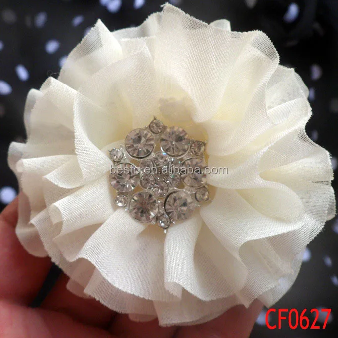 Cf0627 Pretty Handmade Rhinestone Buckle Pink Chiffon Flower