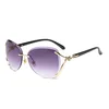 High quality women metal rimless frame custom blue mirror glasses sunglasses