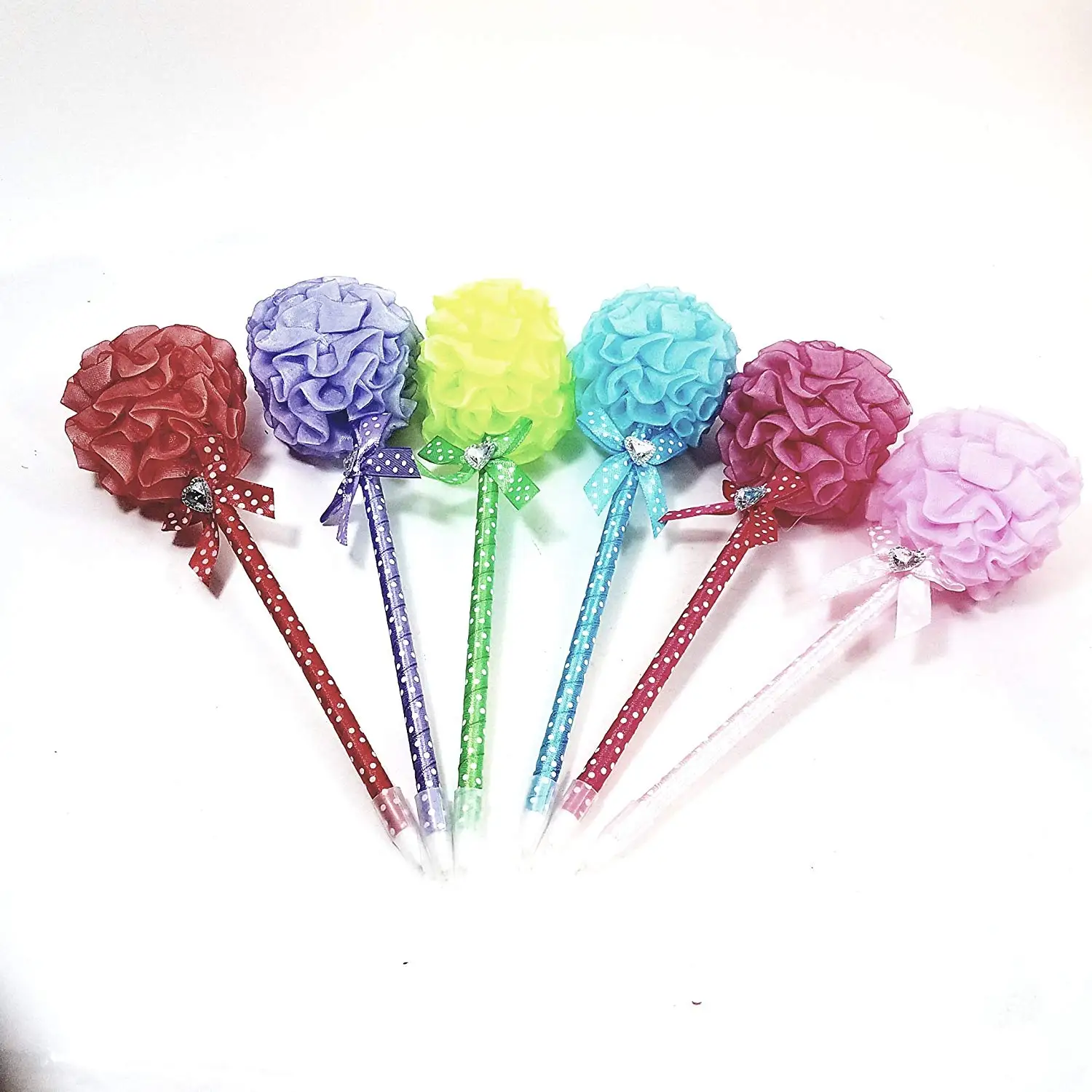 Mini Set Of 6 Colored Decorative Puffy Loofah Pens