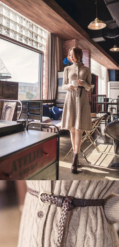 レディースニットカーディガンドレスファッションツイストパターン厚く冬韓国スタイル Buy ニットドレス ロングドレス 長袖 Product On Alibaba Com