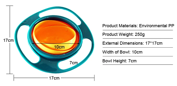 Universal 360 Gyro Flying Rotating Bowl,Baby Spill Proof Training Bowl,Plastic Non Spill Baby Feeding Bowl