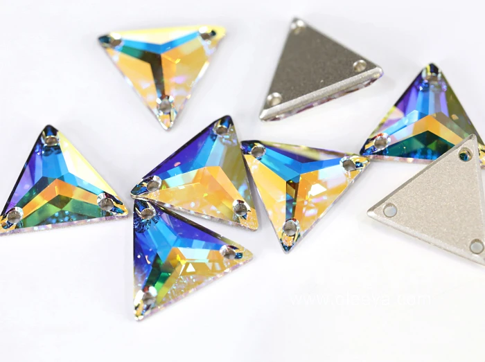 Top K9 Quality New Crystal AB Diamond Lemon Shape Flat Back Glass Strass Crystals Sew on Rhinestone Fan Woman Brooch for Gifts