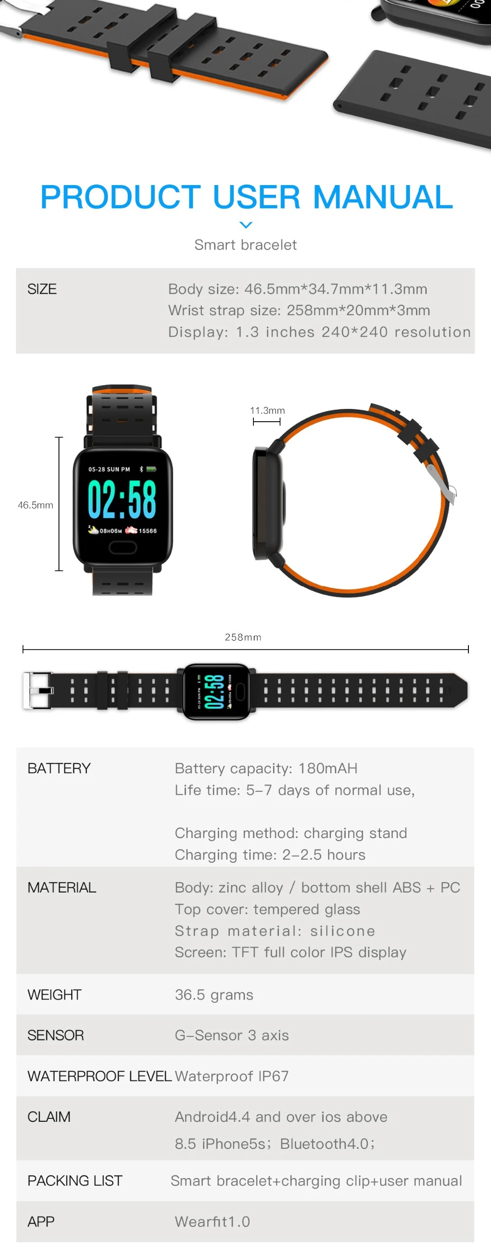 manual smart bracelet a6