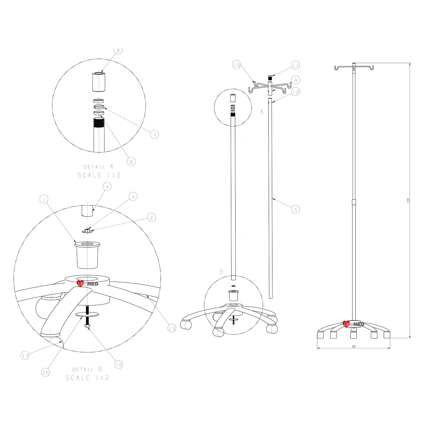 Stainless Steel Medical Hospital Iv Pole Stand Infusion Pole Can Adjust