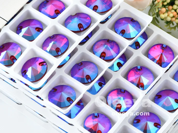 Oleeya Factory Direct Sale Various Colors A5 Quality Flat Back Strass 12mm Rivoli Sew on Crystal Rhinestones Dress