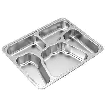 Lot De 5 Plateaux De Service Compartimentés Vintage - Métal Inoxydable - État Usé