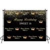 Sweet 16 Step and Repeat Photo Background Gold Crown 16th Birthday Photography Backdrop