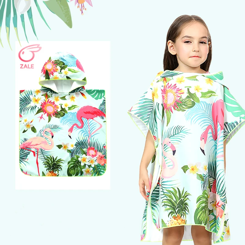 
ZALE Flamingo Poncho Summer Logo Square Baby Bath Sublimation Hooded Kids Sand Free Print Striped Microfiber Custom Beach Towel 