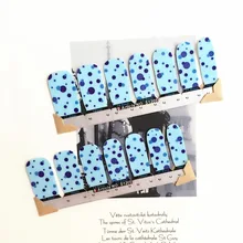 Abstract Blue Dots Nail Arts Stickers 14 pcs set Full Tape Patch Waterproof Foils Decals Polish