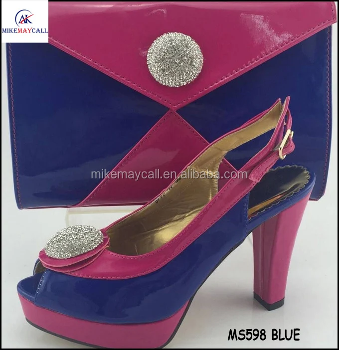 MS598 BLUE Elegant design shoes and purse set 2016 summer high heels and bag sets